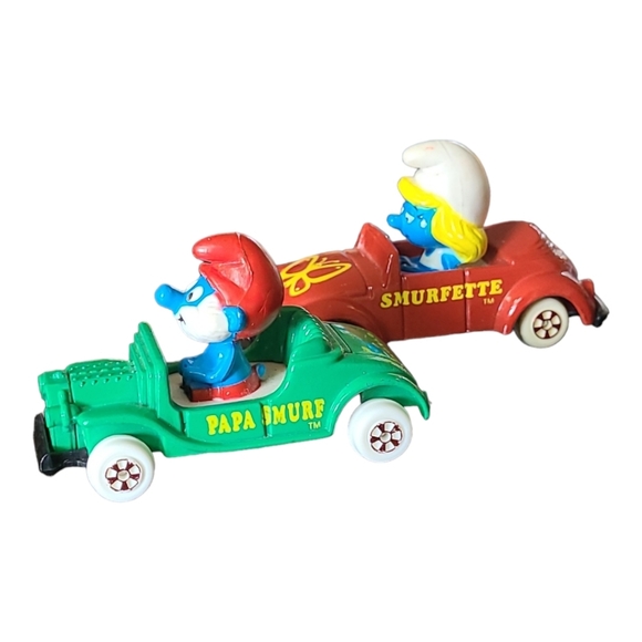 Vintage 1982 Smurf Peyo:Green Papa Smurf Die  & Red Smurfette Die Cast Cars - Picture 2 of 12